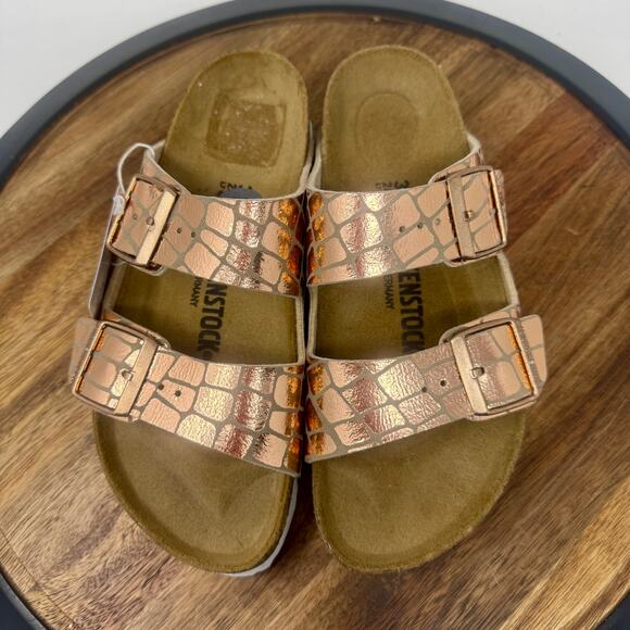 Birkentstock Arizona Gator Gleam Copper Slides Narrow Size EU 38/US Women's 7 - Picture 5 of 7